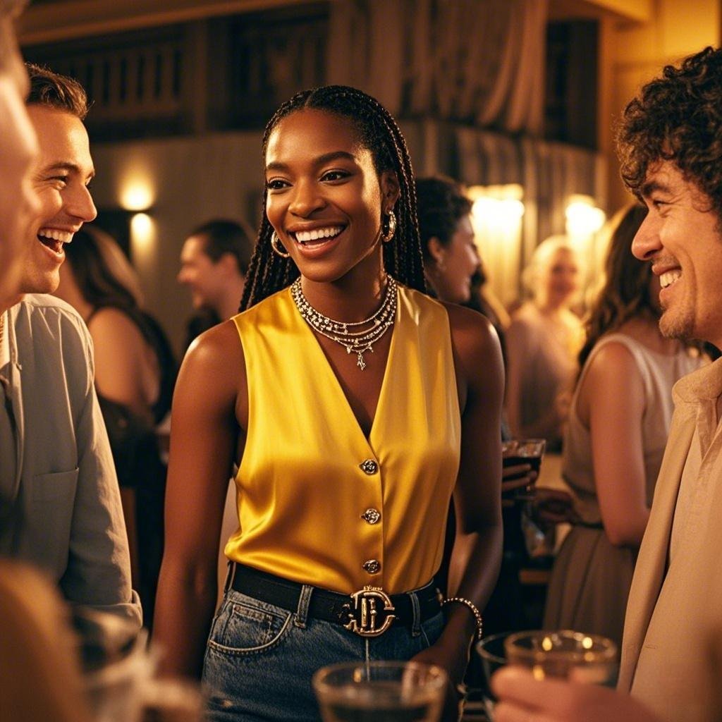 A confident individual meeting new people at a social event.