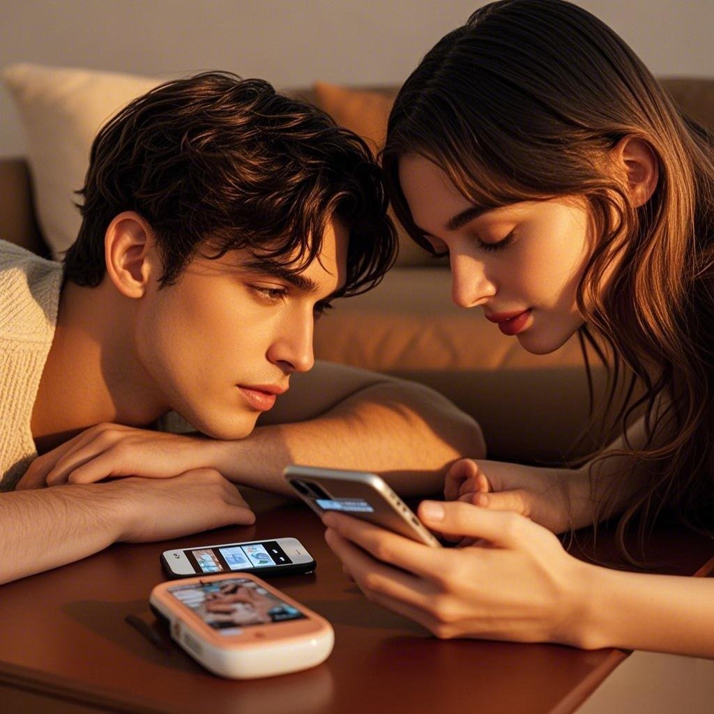 A couple discussing digital intimacy and sexting in their relationship.