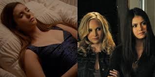 Elena and Caroline sharing a moment of conversation in The Vampire Diaries