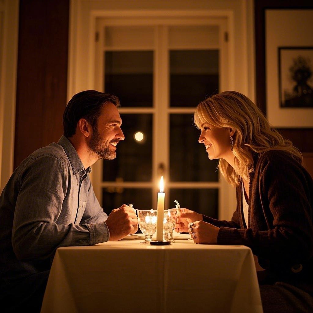 Couple sharing quality time together over a candlelit dinner.