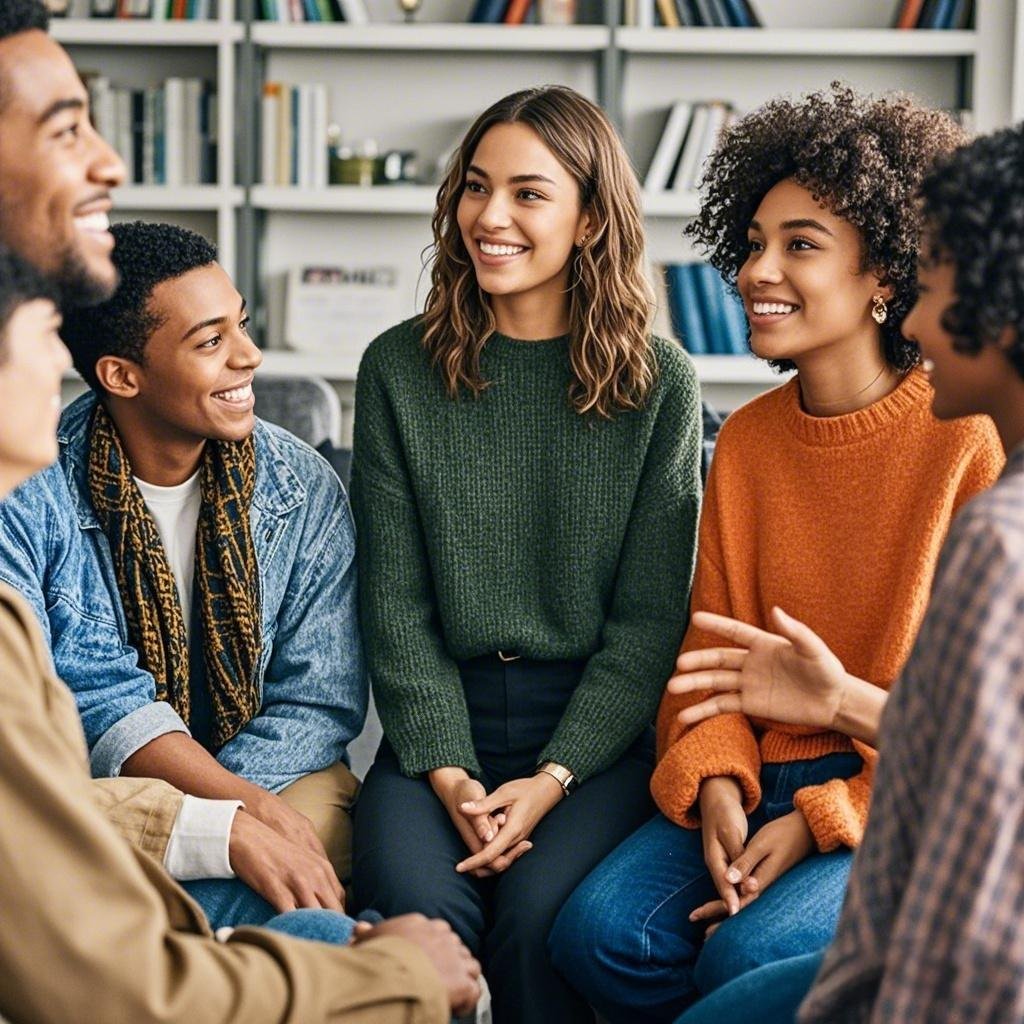 A diverse group of friends in discussion, reflecting modern dating perspectives.