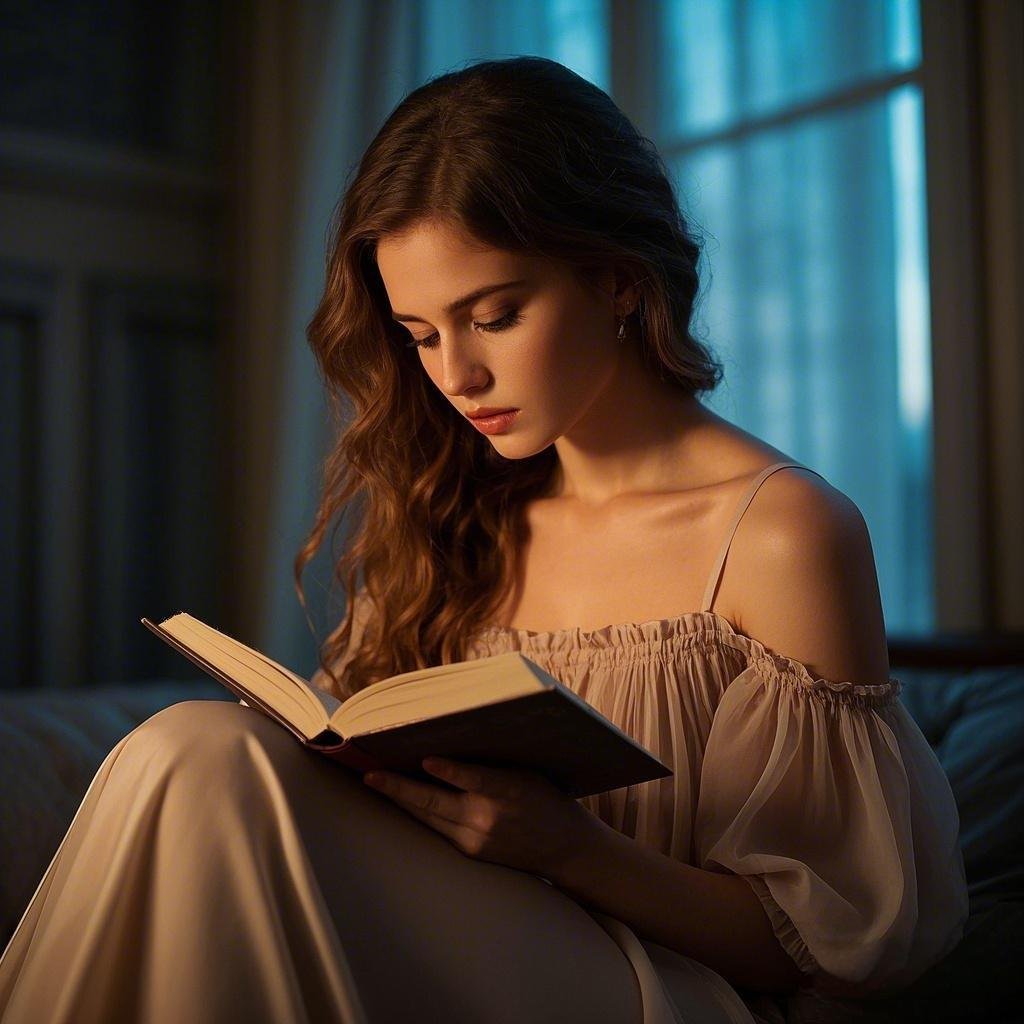 A woman reading a romantic novel, reflecting a hopeless romantic’s love for romantic media.