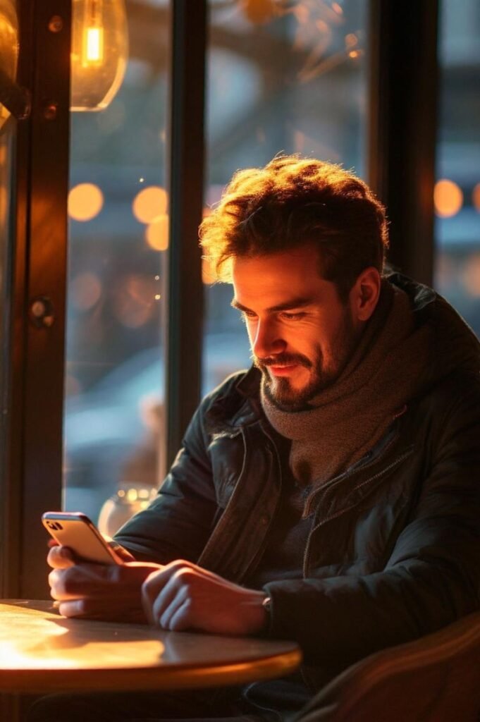 A man typing a message on his smartphone, symbolizing starting an online conversation with a girl.