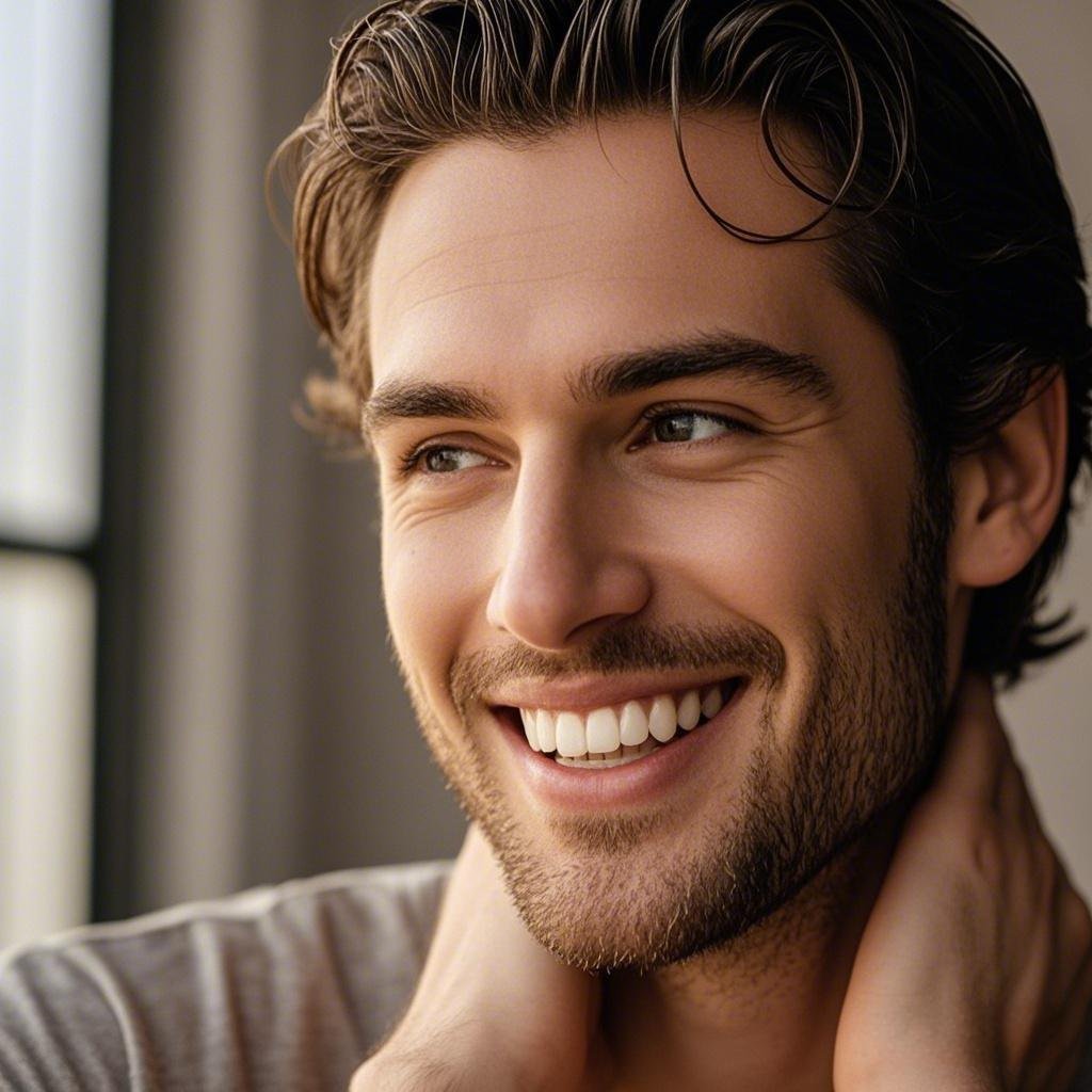 A man smiling warmly while making eye contact, symbolizing how to make a girl like you with a great first impression.