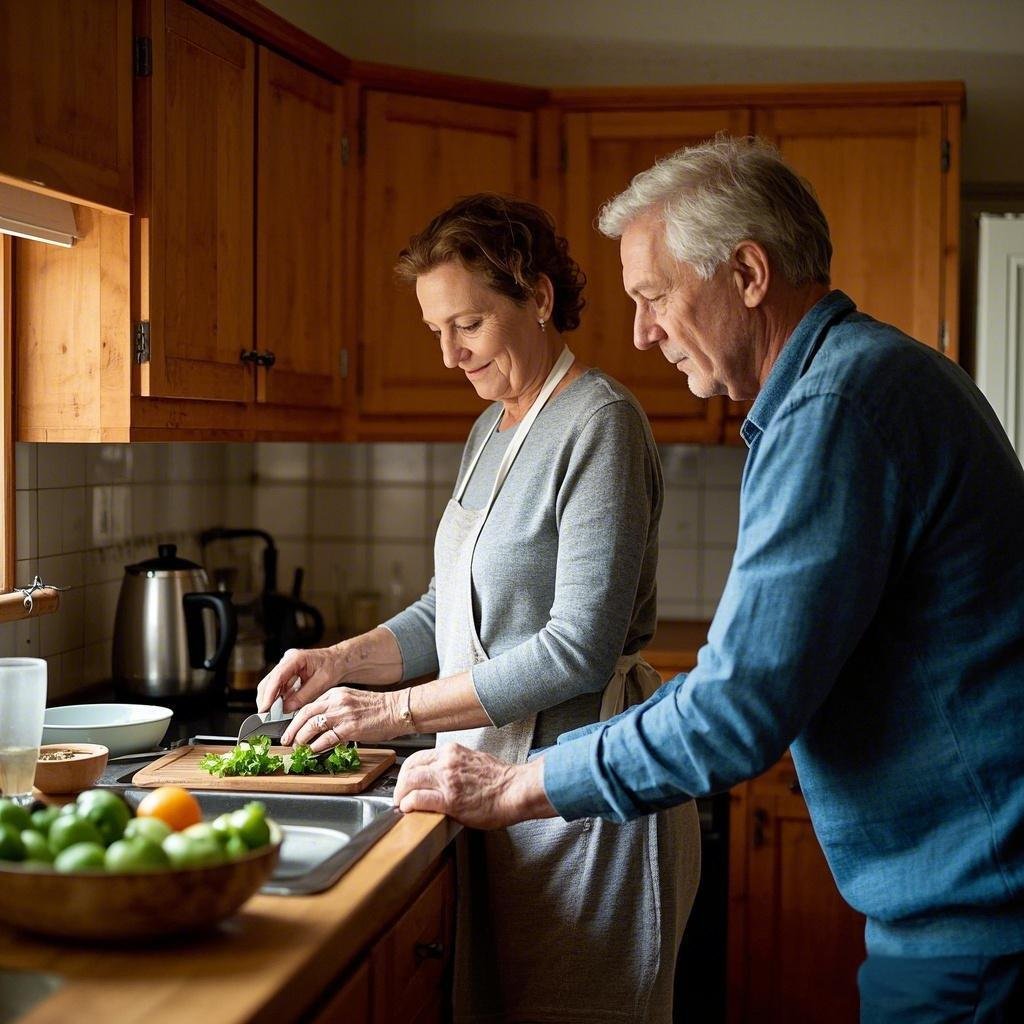 Partner helping with kitchen chores as an act of service