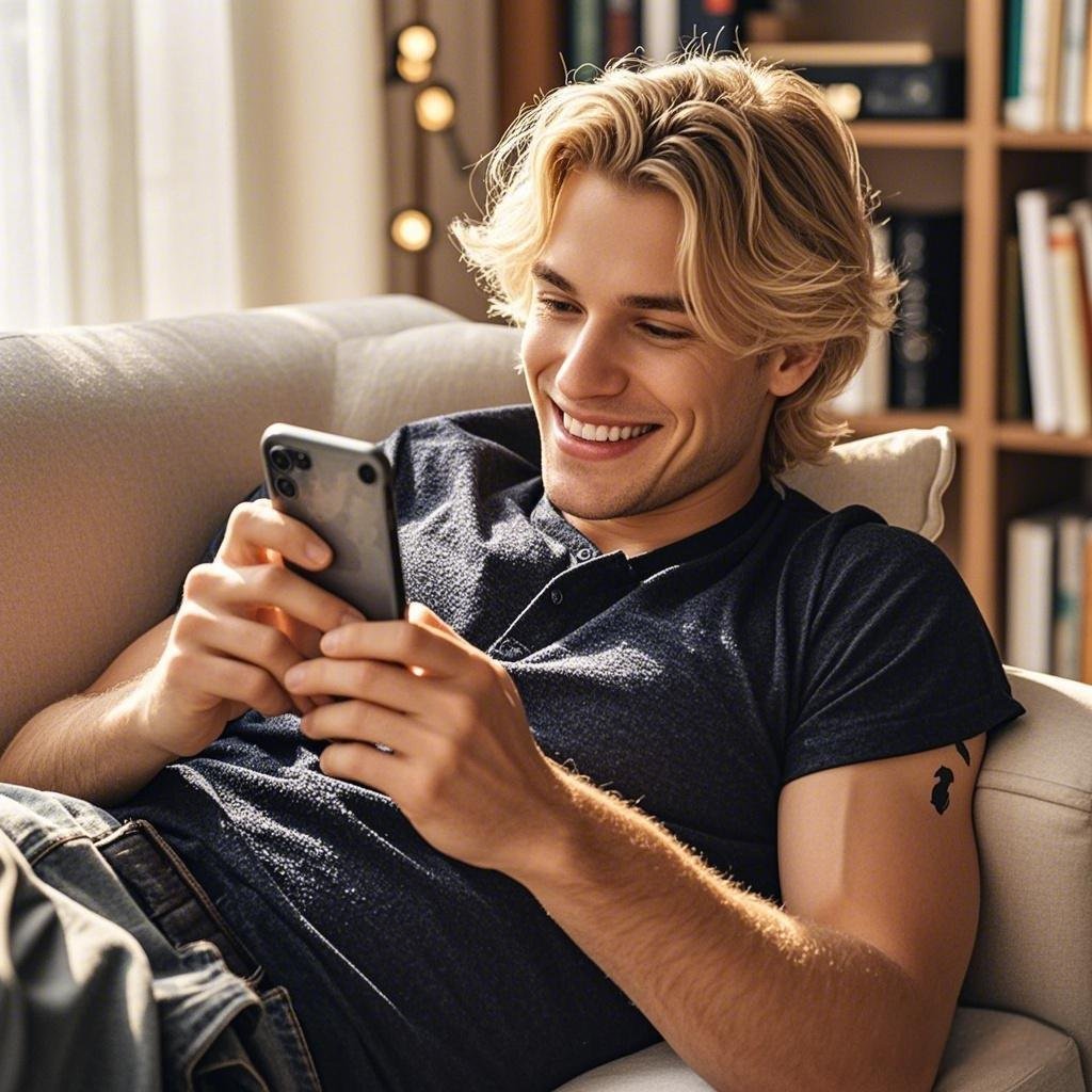 A person reading funny dirty jokes for adults on their smartphone with a smile.