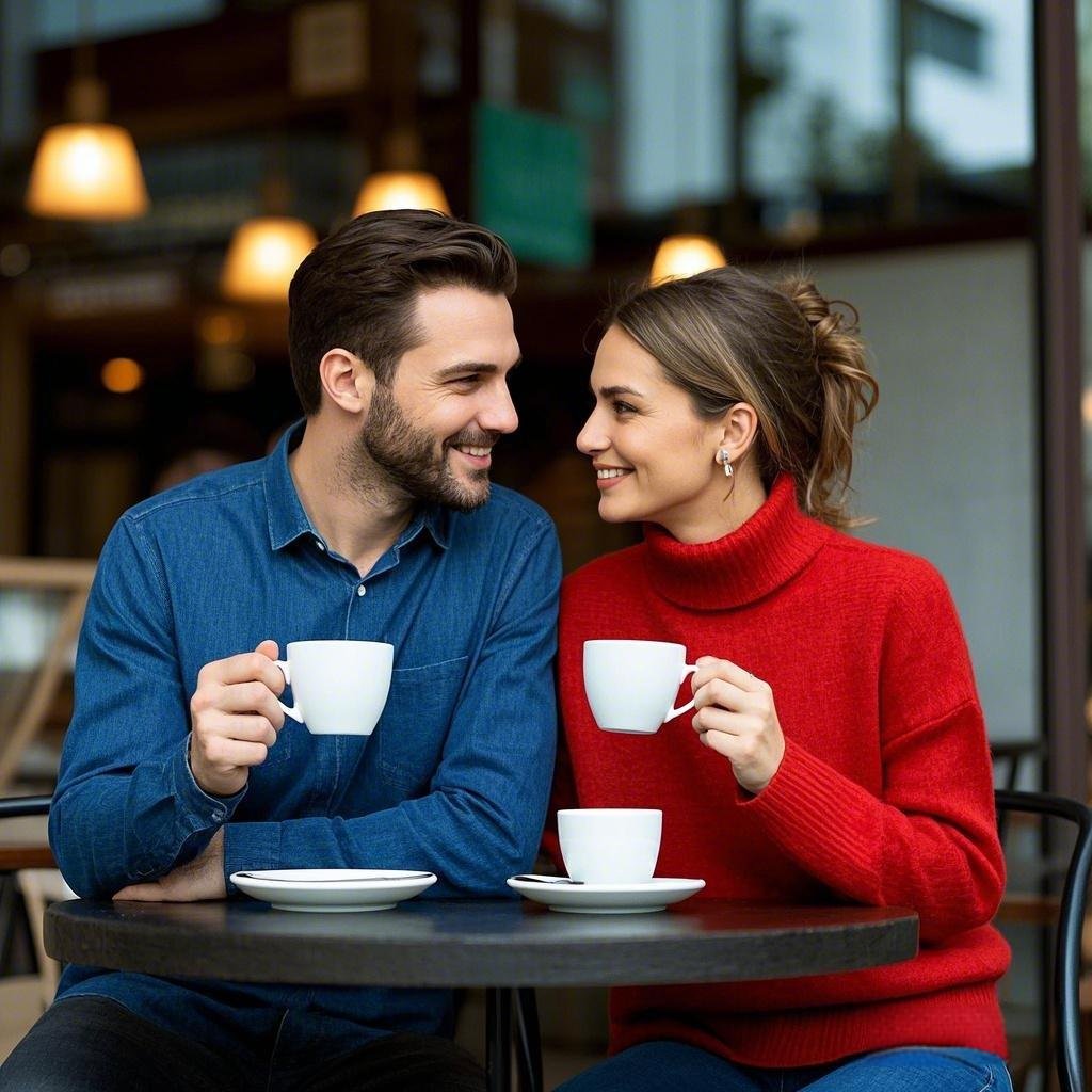 Couple enjoying a casual date at a coffee shop