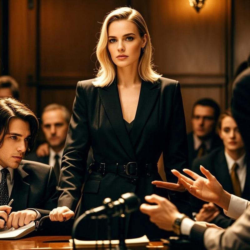 A courtroom scene depicting a bigamy trial and legal proceedings.