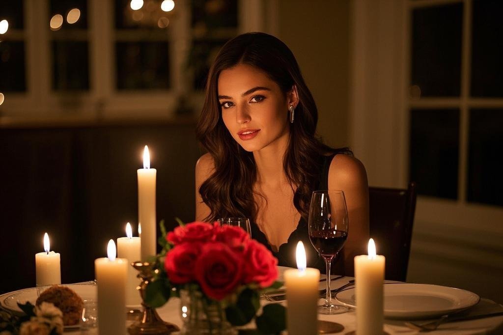 How to Be Romantic: Candlelit dinner setup with roses and wine glasses.