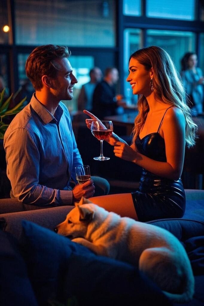 A confident man smiling during a casual conversation, showing tips on how to get a girlfriend.