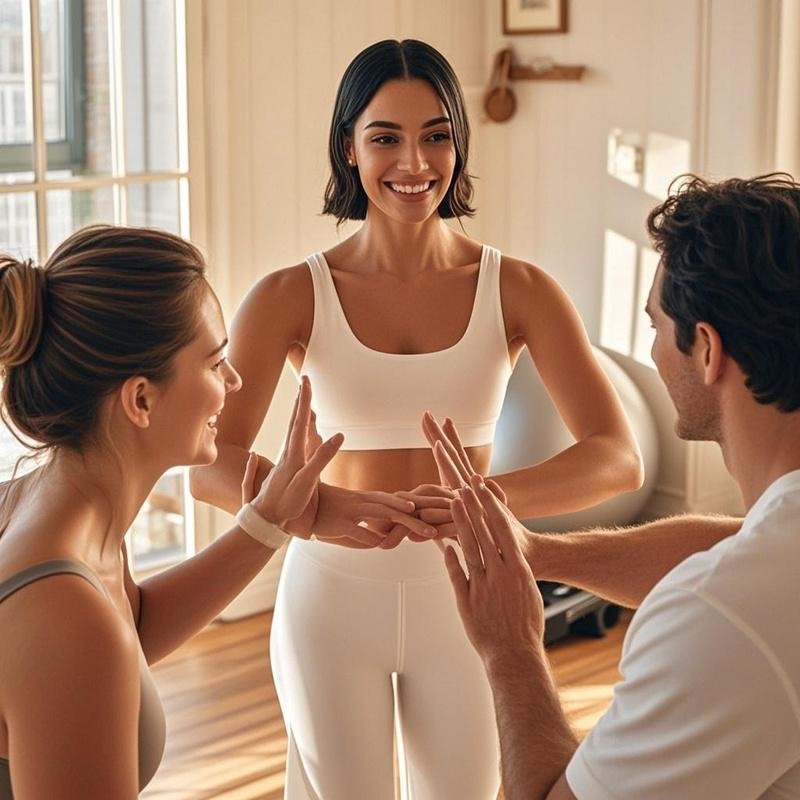 Therapist guiding a couple through trust-building exercises.