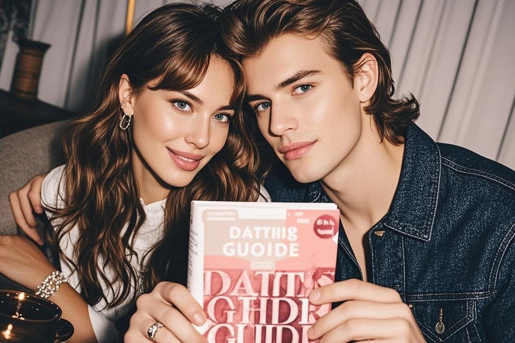 A couple using a modern dating guide for relationship advice.
