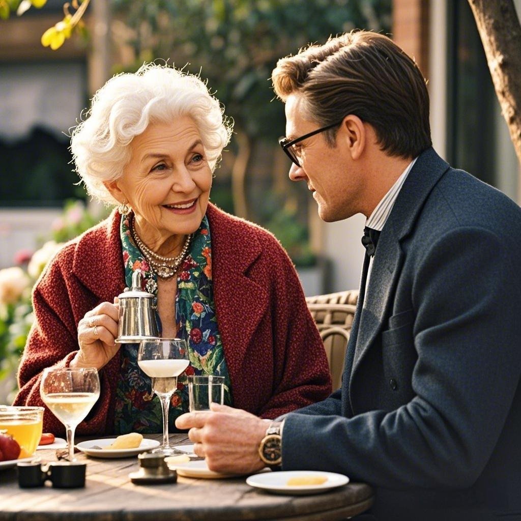 Older woman and younger man discussing mutual interests on a date
