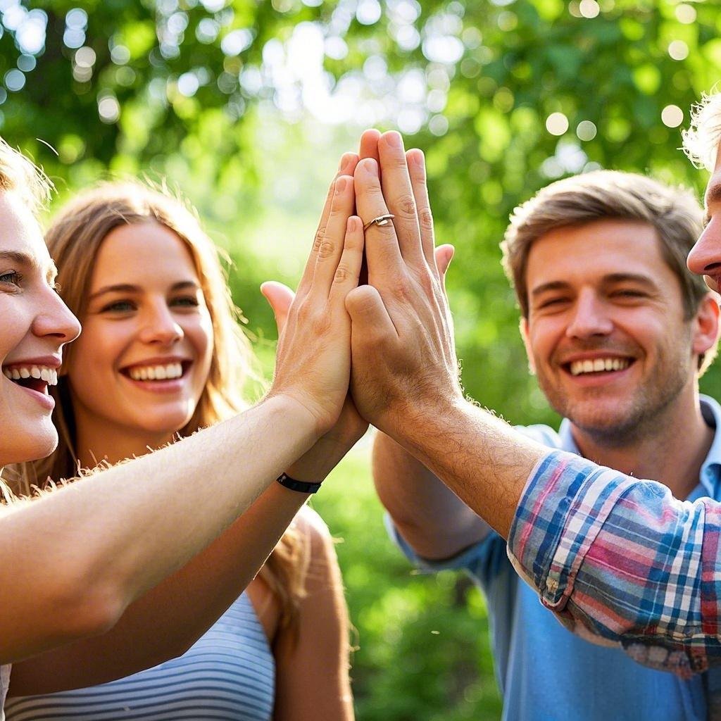 Friends giving high-fives to celebrate and connect