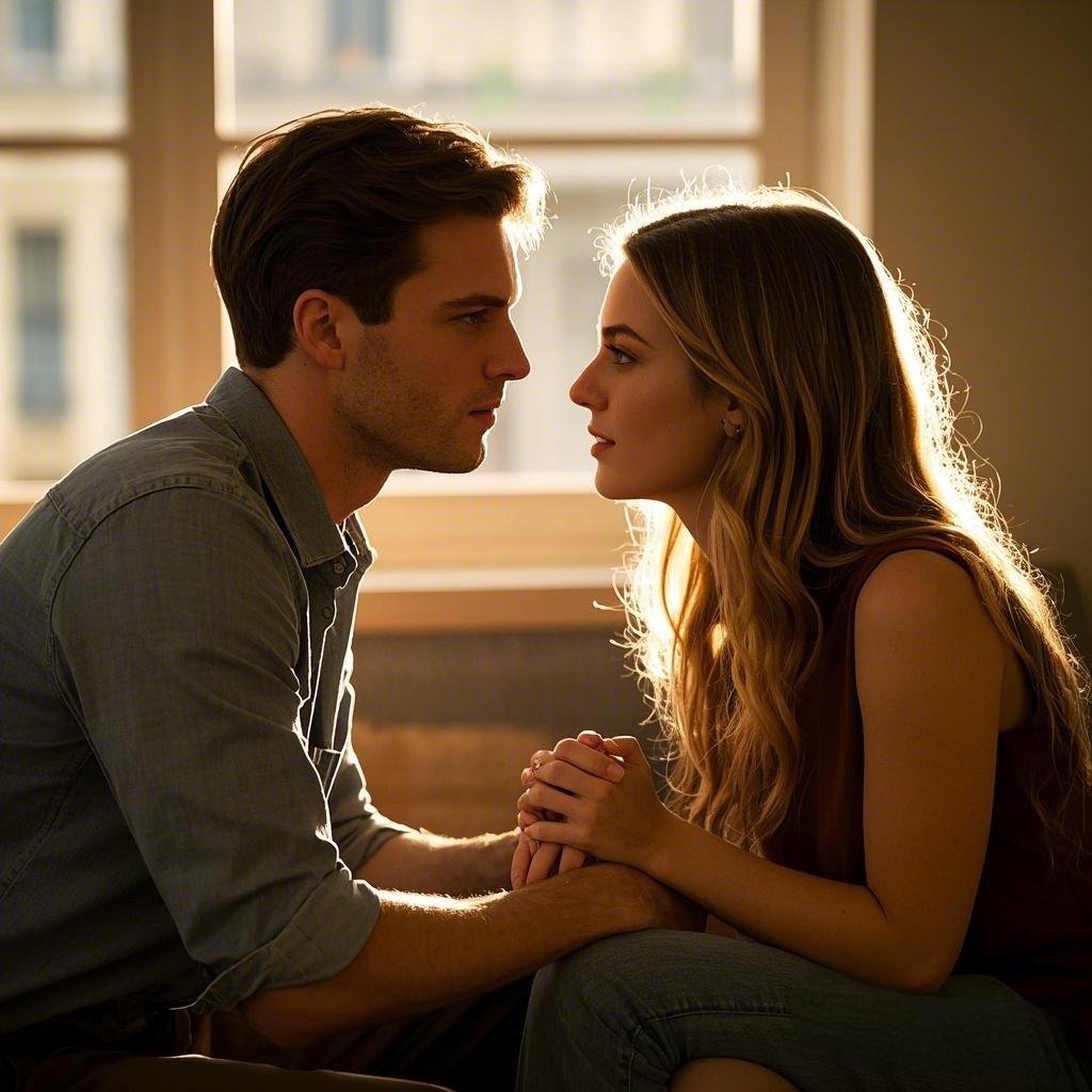 A couple engaging in a heartfelt conversation