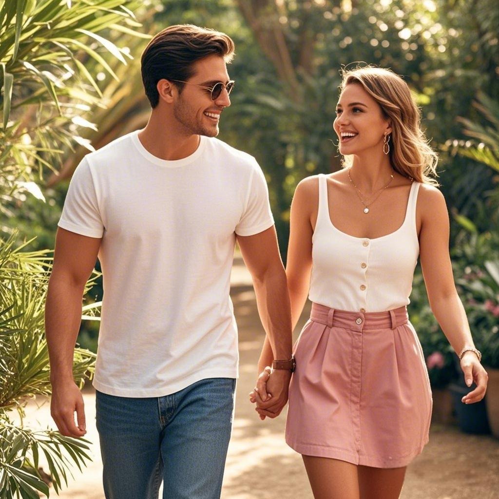 A happy couple enjoying a walk, symbolizing shared values