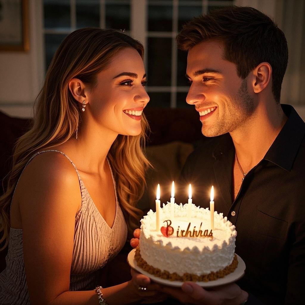 A couple celebrating a birthday with heartfelt birthday wishes for her boyfriend.