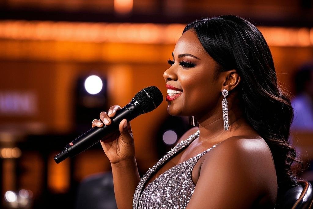 Jennifer Hudson during a talk show appearance, showcasing her charisma and style.