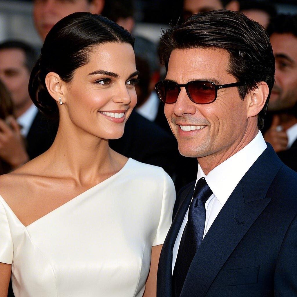 Katie Holmes and Tom Cruise at a public event during their marriage