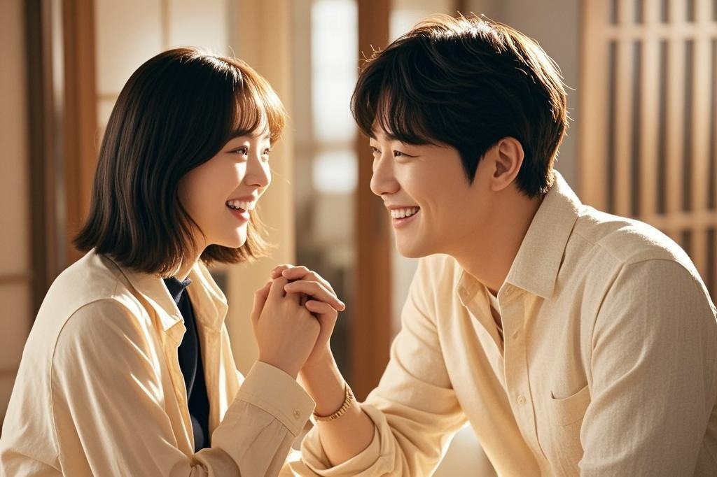 A heartwarming scene from No Gain No Love featuring Shin Min-a and Kim Young-dae during a comedic moment.
