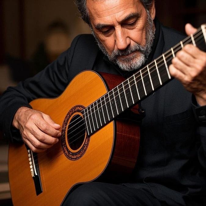 Close-up of Paco de Lucia playing guitar in 'Really Love a Woman Song'