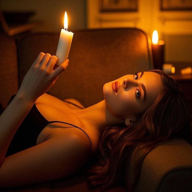 A cozy, romantic atmosphere with candles and soft lighting.