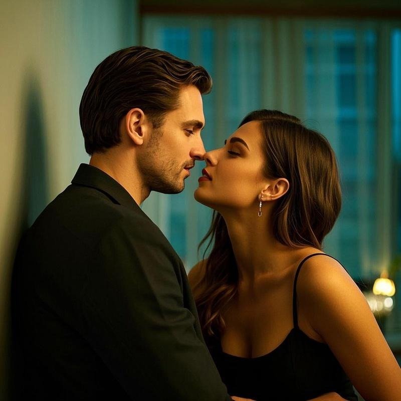 Romantic couple enjoying emotional and physical intimacy.