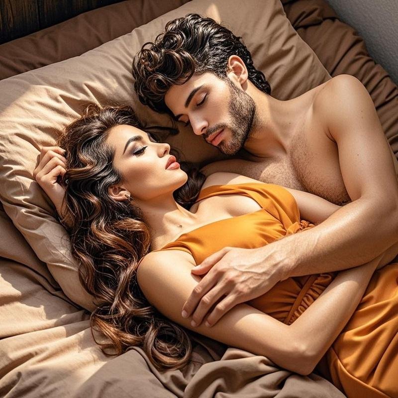 Couple demonstrating the comfort of sleeping on a woman’s belly.