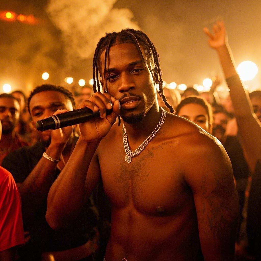 Travis Scott performing live on stage while fans speculate about who Travis Scott is dating.
