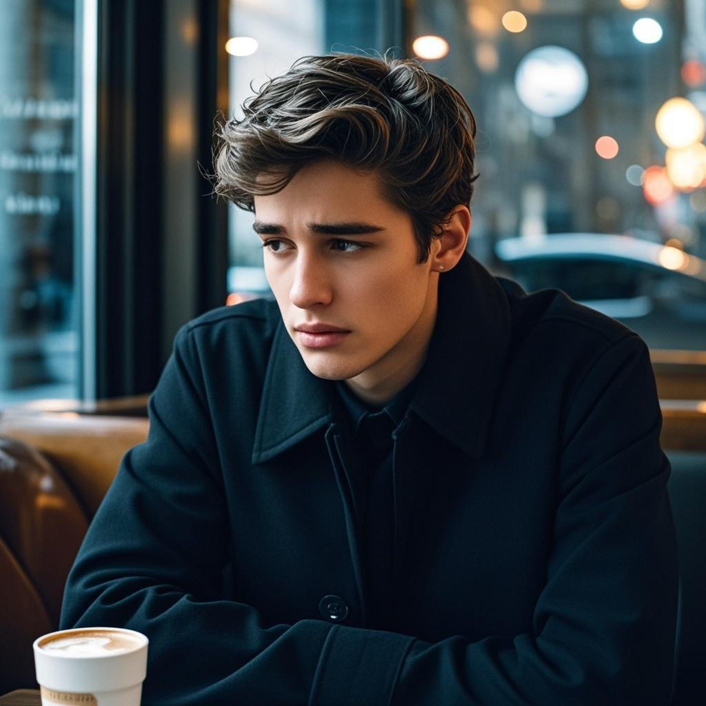 A man looking heartbroken after discovering his GF cheated, sitting alone in deep thought.