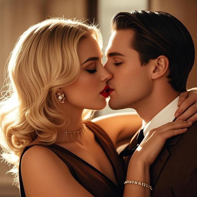 Couple embracing to express deep kissing and romance connection