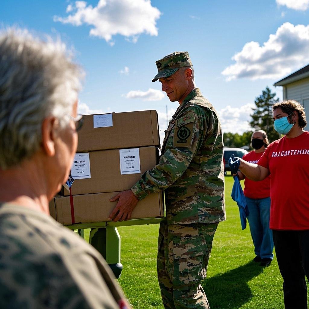 Military men in action and community service