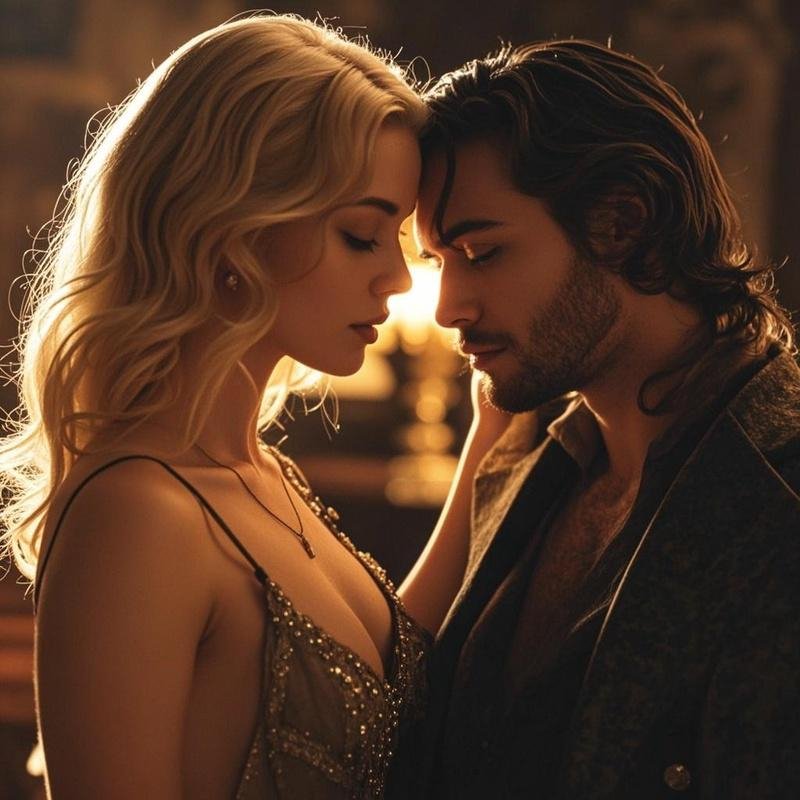 Romantic Tension Between Two Characters in a Dramatic Scene